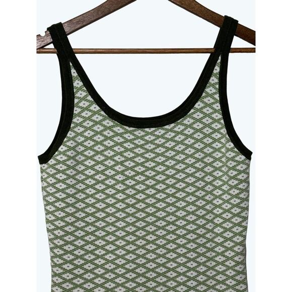 Cider Dress Womens Medium Knit Geometric Midi Sleeveless Green and White Tank - Picture 2 of 5
